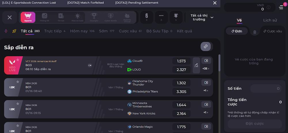 Các loại kèo cá cược esports Sodo6789