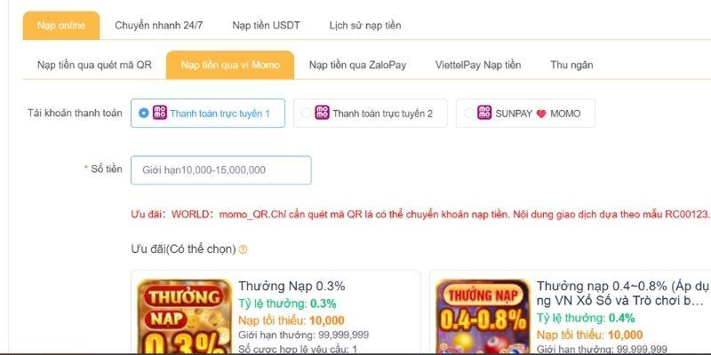 Các phương thức nạp tiền Sodo6789